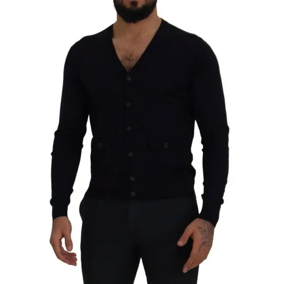 Dolce & Gabbana Blue Wool STAFF Down Cardigan Sweater - Picture 3 of 9